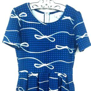 LuLaRoe Small Amelia Dress Beautiful Blue with white Bows Print